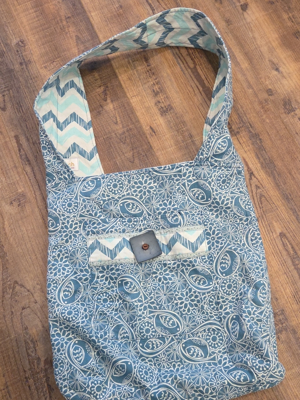 Blue Floral Pattern Crossbody Tote Shoulder Bag